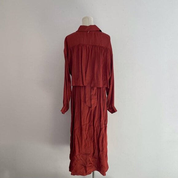 MISA Los Angeles Blair Dress in Burnt Orange | Long Sleeve Belted Midi | Size S - Picture 3 of 6